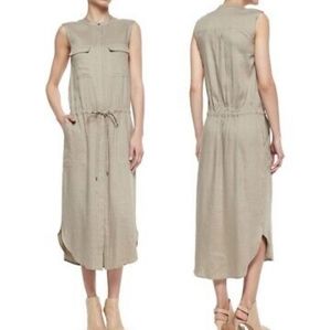 Vince Women's Khaki Linen Blend Cargo Button Down Shift Dress